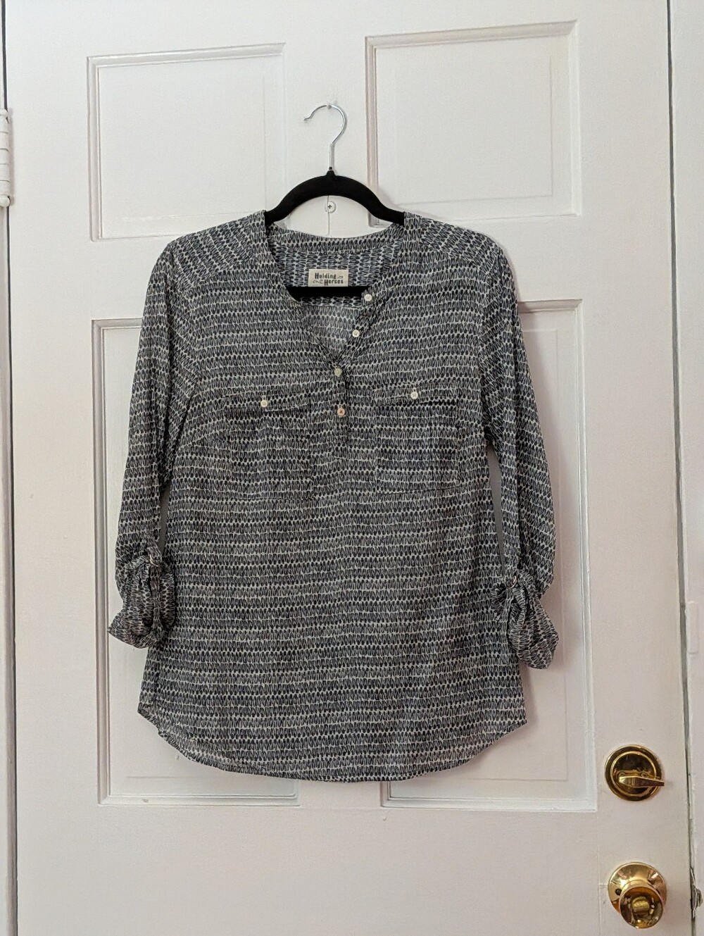 Holding Horses Anthropologie Roll Tab Utility Popover Blouse Cotton Size S - Picture 2 of 4